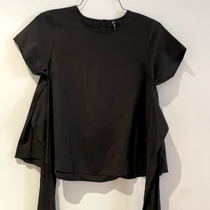 Lord & Taylor Tie-back Black Short Sleeve Top